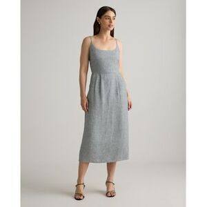 Quince Women 100% European Linen Scoop Neck Midi Dress Black XS